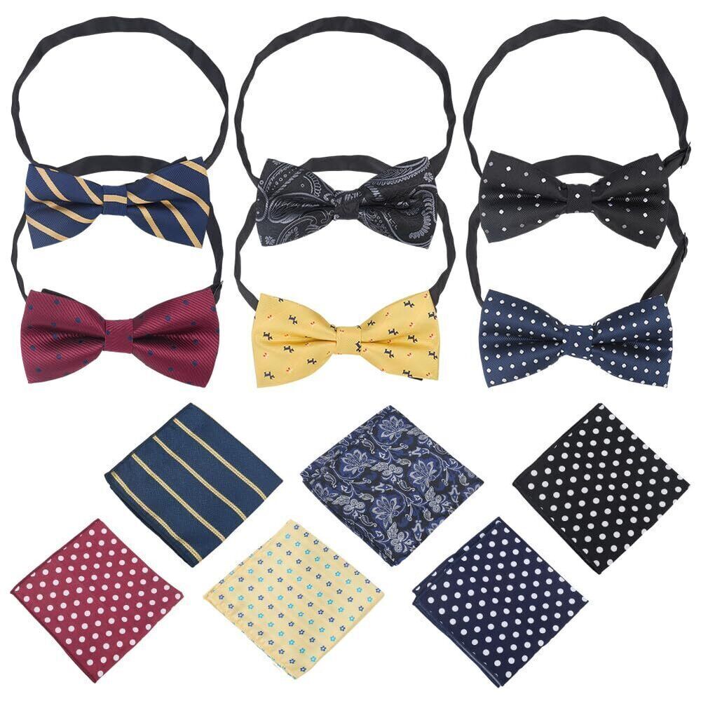 2209 12 Pcs Bow Ties Set, 6 Pcs Mixed Colors Pre Tied Bow and 6 Pcs Pocket